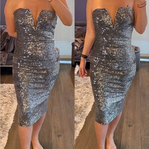 JLUXLABEL Elegant Silver Sequin Dress